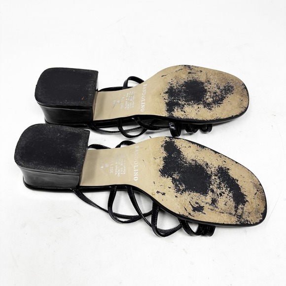 Y2K Bandolino Black Patent Leather Strappy Square Toe Sandals Women's Size 8M - Picture 5 of 9